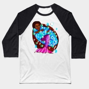 Mermaid spa day- Black anime mermaid in bubble bath. Pretty black girl with Afro hair, green eyes, Cherry pink lips and dark brown skin. Hair love ! Baseball T-Shirt